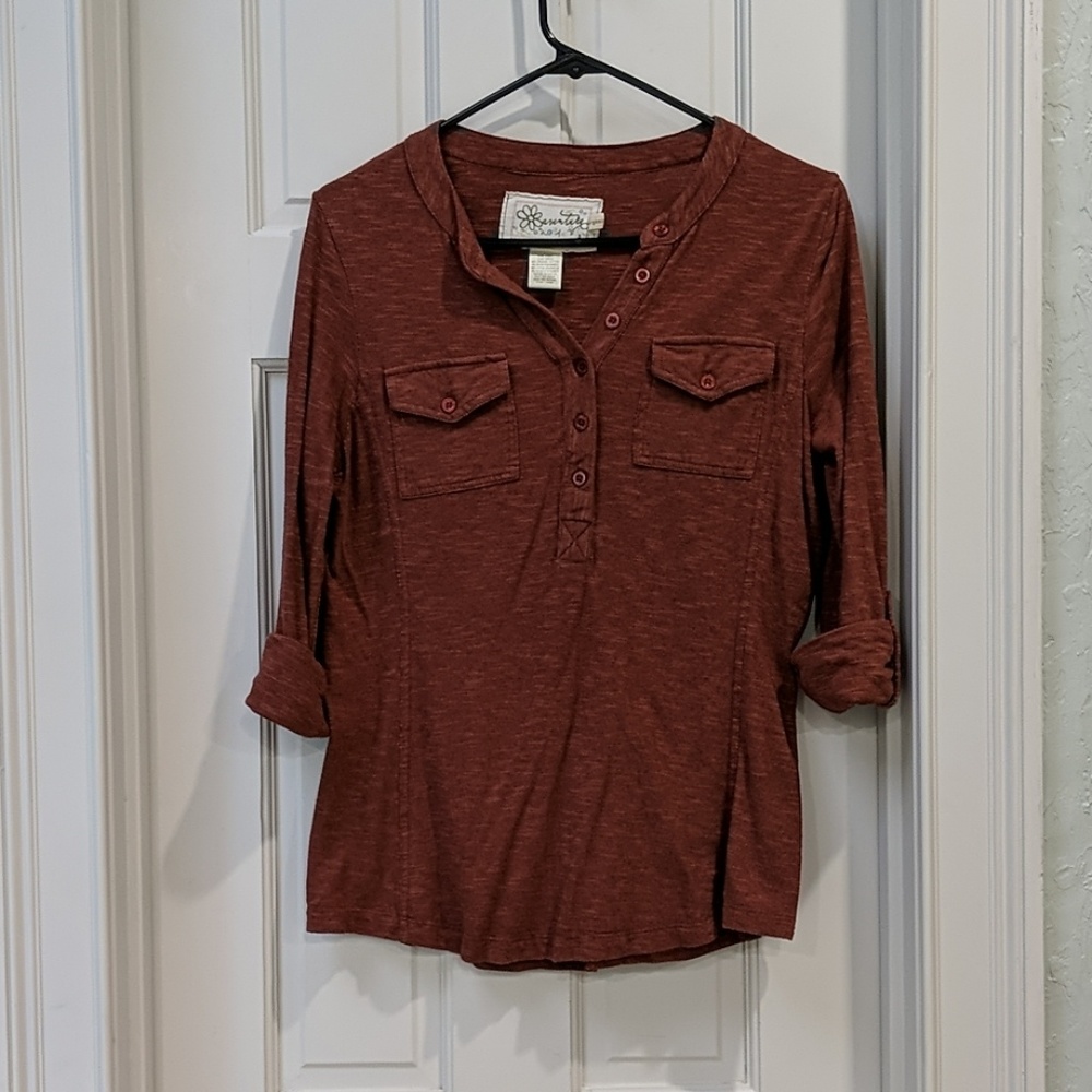 Rust-colored 3/4 sleeve Aventura top, sz SM
